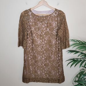 Fossil | Dark Tan Lace Sheath Dress